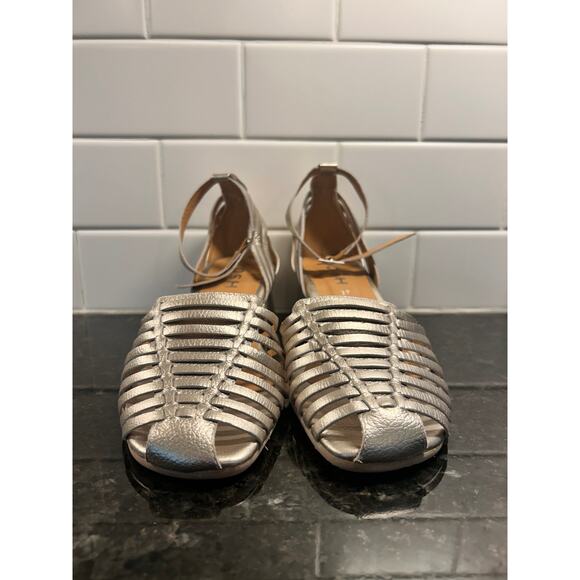 Josh Metallic Silver Woven Leather Slingback Heeled Sandals Party Y2K Size 37 - Picture 2 of 10